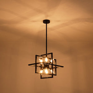Farmhouze Light - Industrial 8 - Light Black Sputnik Square Cage Pendant - Pendant - Black - 