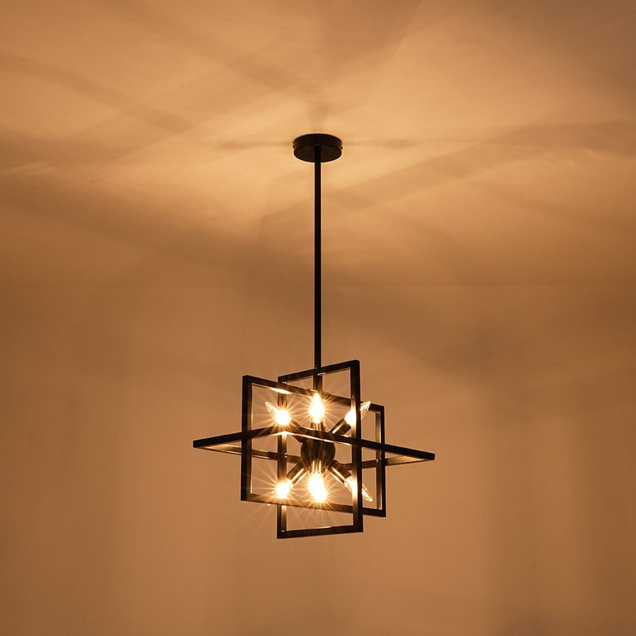 Farmhouze Light - Industrial 8 - Light Black Sputnik Square Cage Pendant - Pendant - Black - 