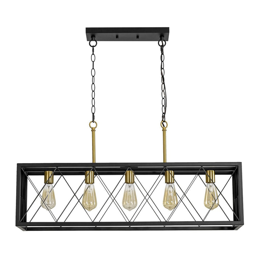 Farmhouze Light - Industrial Black Rectangle Cage Linear Island Chandelier - Chandelier - 36in - 