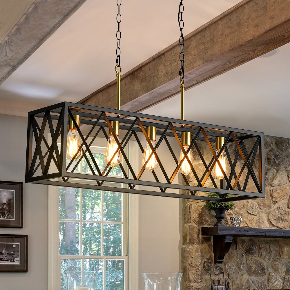 Industrial Rectangle Cage Linear Island Chandelier | Farmhouze Light