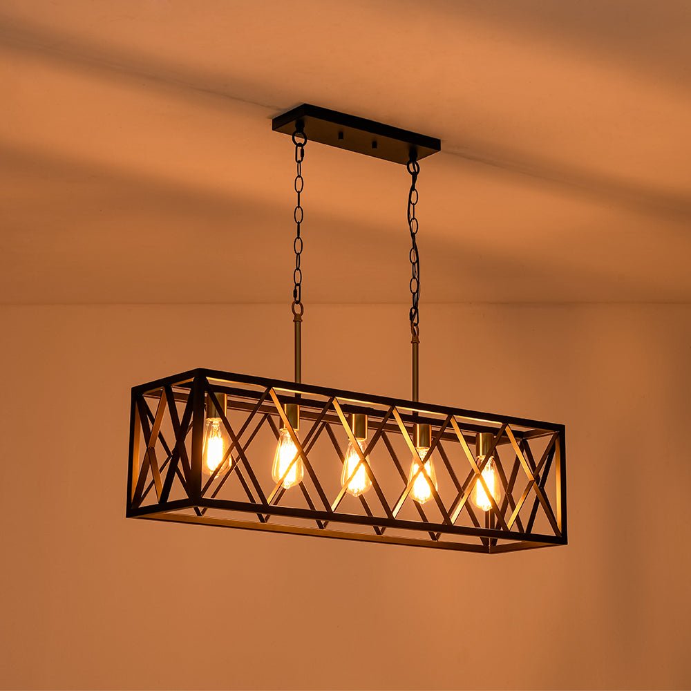 Industrial Rectangle Cage Linear Island Chandelier | Farmhouze Light
