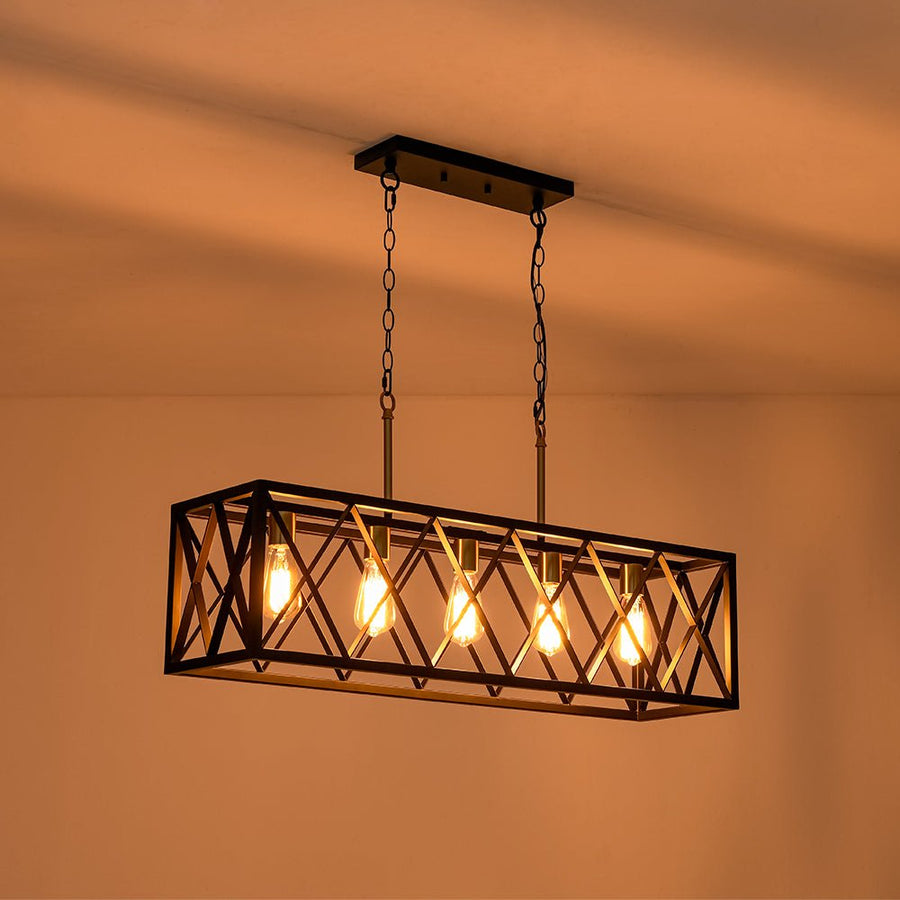 Farmhouze Light - Industrial Black Rectangle Cage Linear Island Chandelier - Chandelier - 36in - 