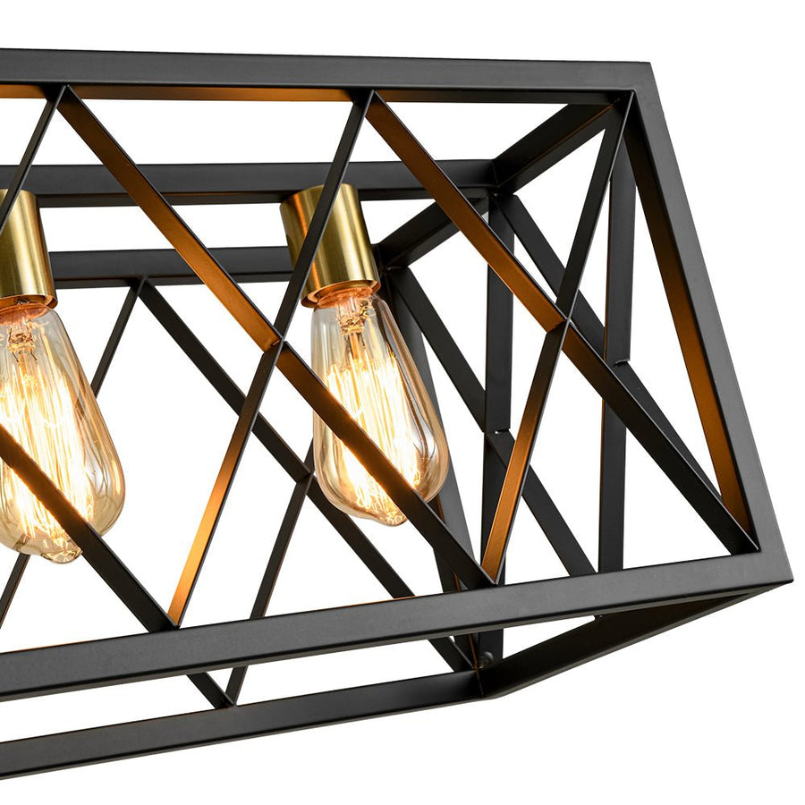 Farmhouze Light - Industrial Black Rectangle Cage Linear Island Chandelier - Chandelier - 36in - 