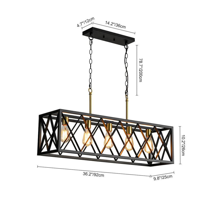 Farmhouze Light - Industrial Black Rectangle Cage Linear Island Chandelier - Chandelier - 36in - 