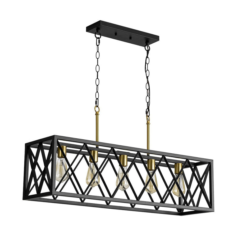 Farmhouze Light - Industrial Black Rectangle Cage Linear Island Chandelier - Chandelier - 36in - 