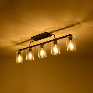 Farmhouze Light - Industrial Black Seeded Glass Linear Island Pendant / Semi Flush - Chandelier - Black - 