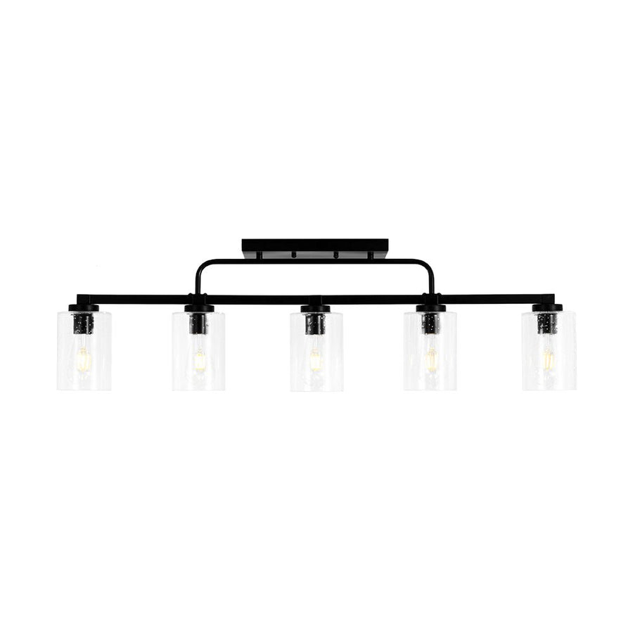 Farmhouze Light - Industrial Black Seeded Glass Linear Island Pendant / Semi Flush - Chandelier - Black - 