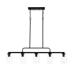 Farmhouze Light - Industrial Black Seeded Glass Linear Island Pendant / Semi Flush - Chandelier - Black - 