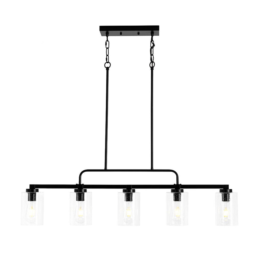 Farmhouze Light - Industrial Black Seeded Glass Linear Island Pendant / Semi Flush - Chandelier - Black - 