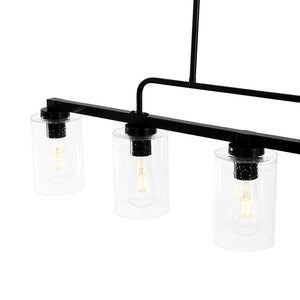 Farmhouze Light - Industrial Black Seeded Glass Linear Island Pendant / Semi Flush - Chandelier - Black - 