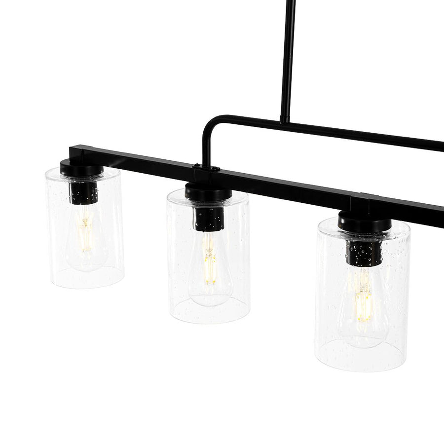 Farmhouze Light - Industrial Black Seeded Glass Linear Island Pendant / Semi Flush - Chandelier - Black - 