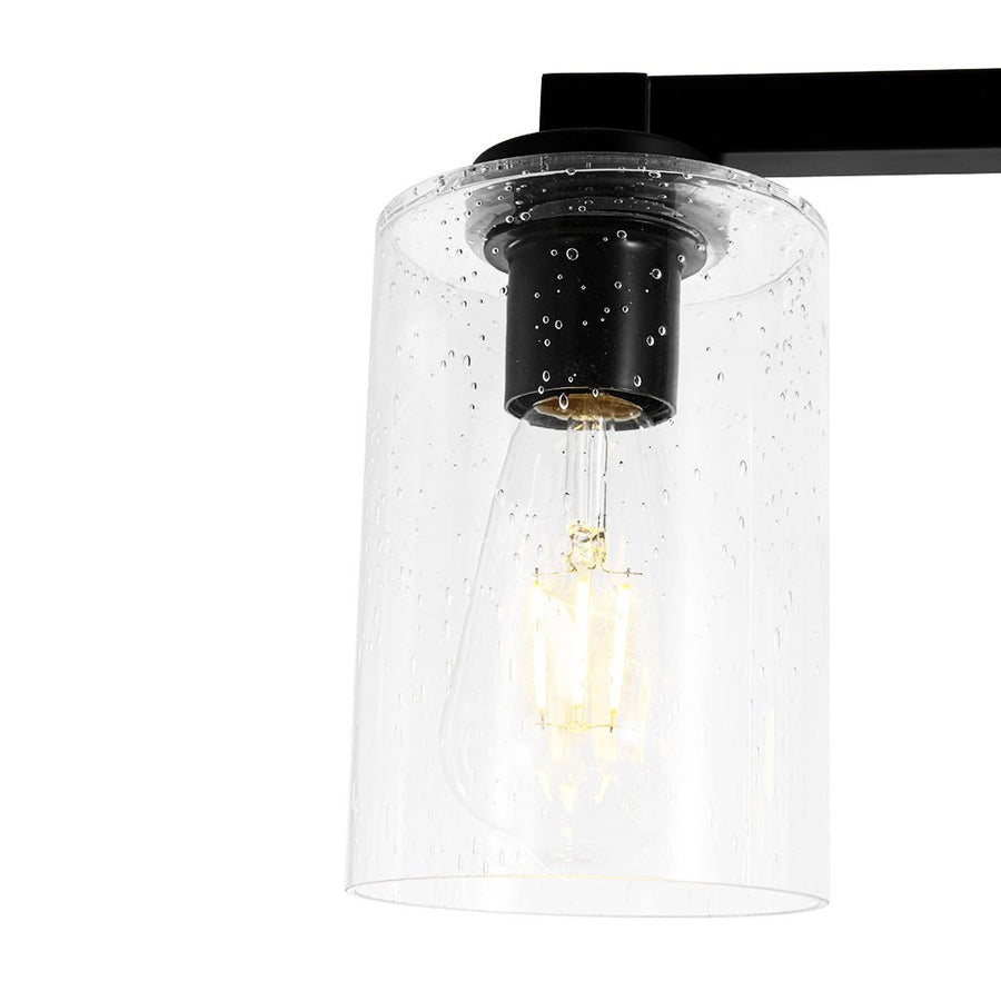 Farmhouze Light - Industrial Black Seeded Glass Linear Island Pendant / Semi Flush - Chandelier - Black - 