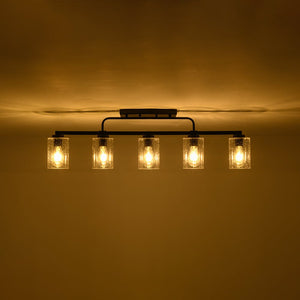 Farmhouze Light - Industrial Black Seeded Glass Linear Island Pendant / Semi Flush - Chandelier - Black - 
