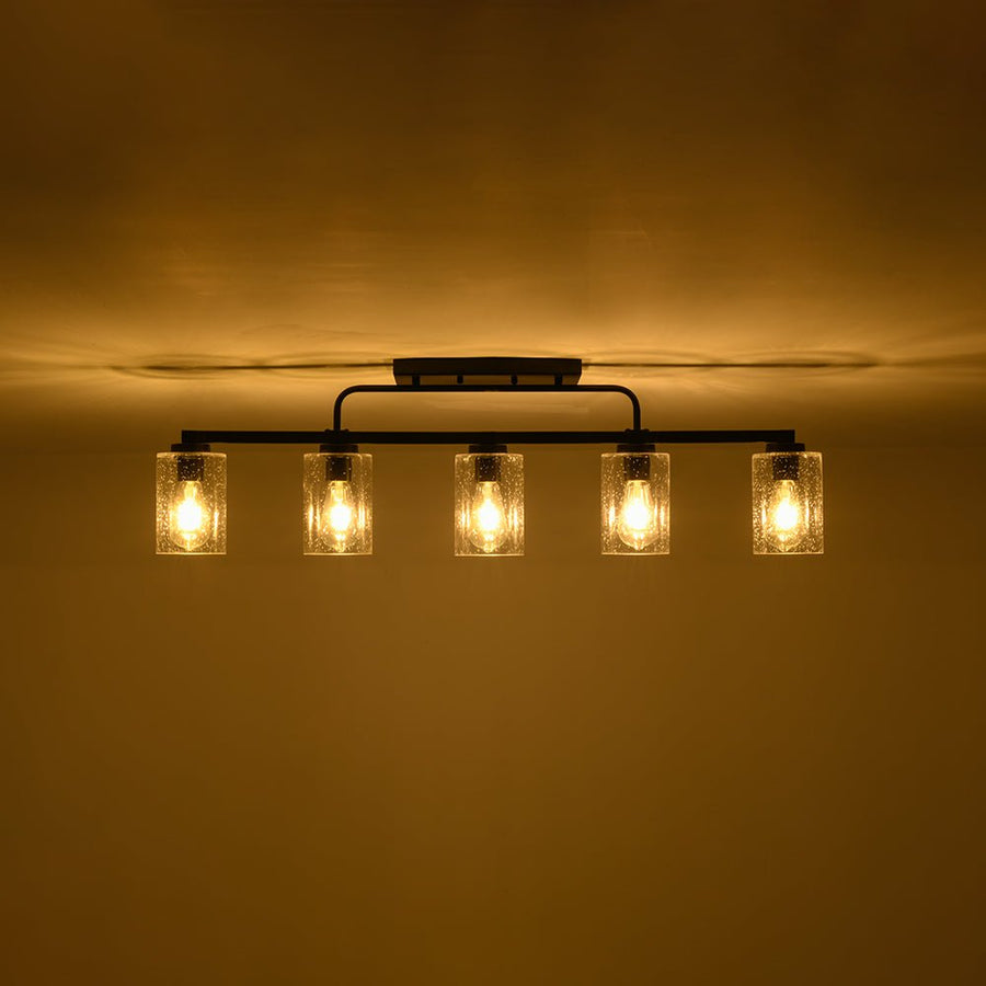 Farmhouze Light - Industrial Black Seeded Glass Linear Island Pendant / Semi Flush - Chandelier - Black - 