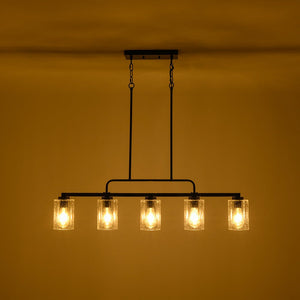 Farmhouze Light - Industrial Black Seeded Glass Linear Island Pendant / Semi Flush - Chandelier - Black - 