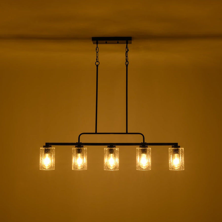 Farmhouze Light - Industrial Black Seeded Glass Linear Island Pendant / Semi Flush - Chandelier - Black - 