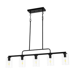 Farmhouze Light - Industrial Black Seeded Glass Linear Island Pendant / Semi Flush - Chandelier - Black - 