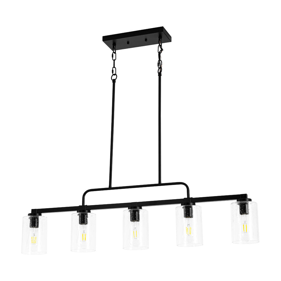 Farmhouze Light - Industrial Black Seeded Glass Linear Island Pendant / Semi Flush - Chandelier - Black - 