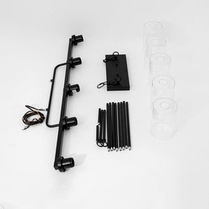 Farmhouze Light - Industrial Black Seeded Glass Linear Island Pendant / Semi Flush - Chandelier - Black - 