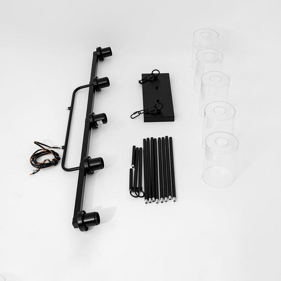 Farmhouze Light - Industrial Black Seeded Glass Linear Island Pendant / Semi Flush - Chandelier - Black - 