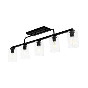 Farmhouze Light - Industrial Black Seeded Glass Linear Island Pendant / Semi Flush - Chandelier - Black - 