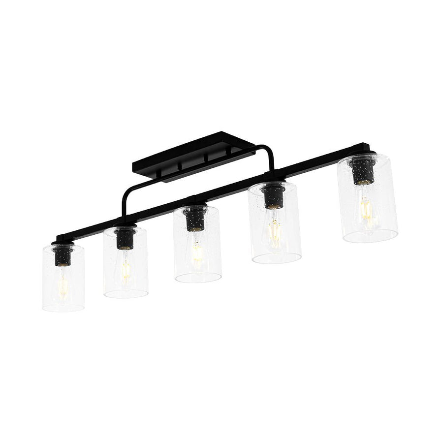 Farmhouze Light - Industrial Black Seeded Glass Linear Island Pendant / Semi Flush - Chandelier - Black - 