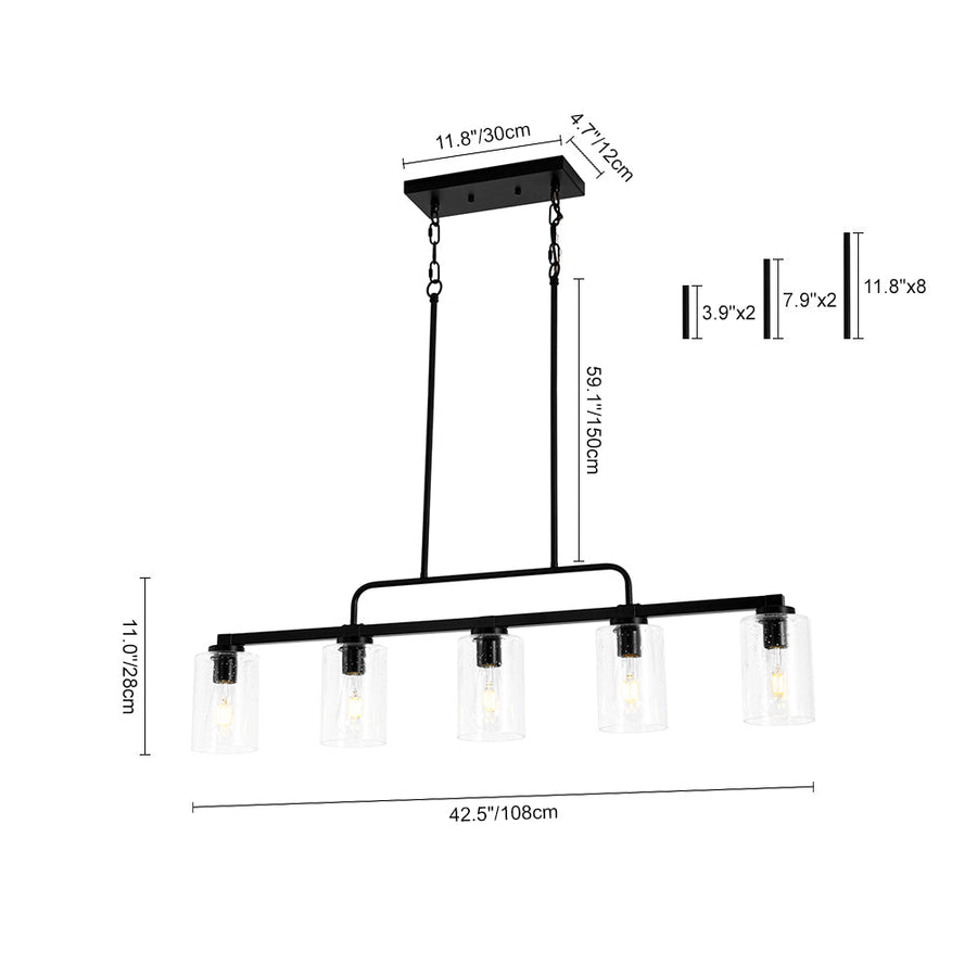 Farmhouze Light - Industrial Black Seeded Glass Linear Island Pendant / Semi Flush - Chandelier - Black - 