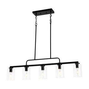 Farmhouze Light - Industrial Black Seeded Glass Linear Island Pendant / Semi Flush - Chandelier - Black - 