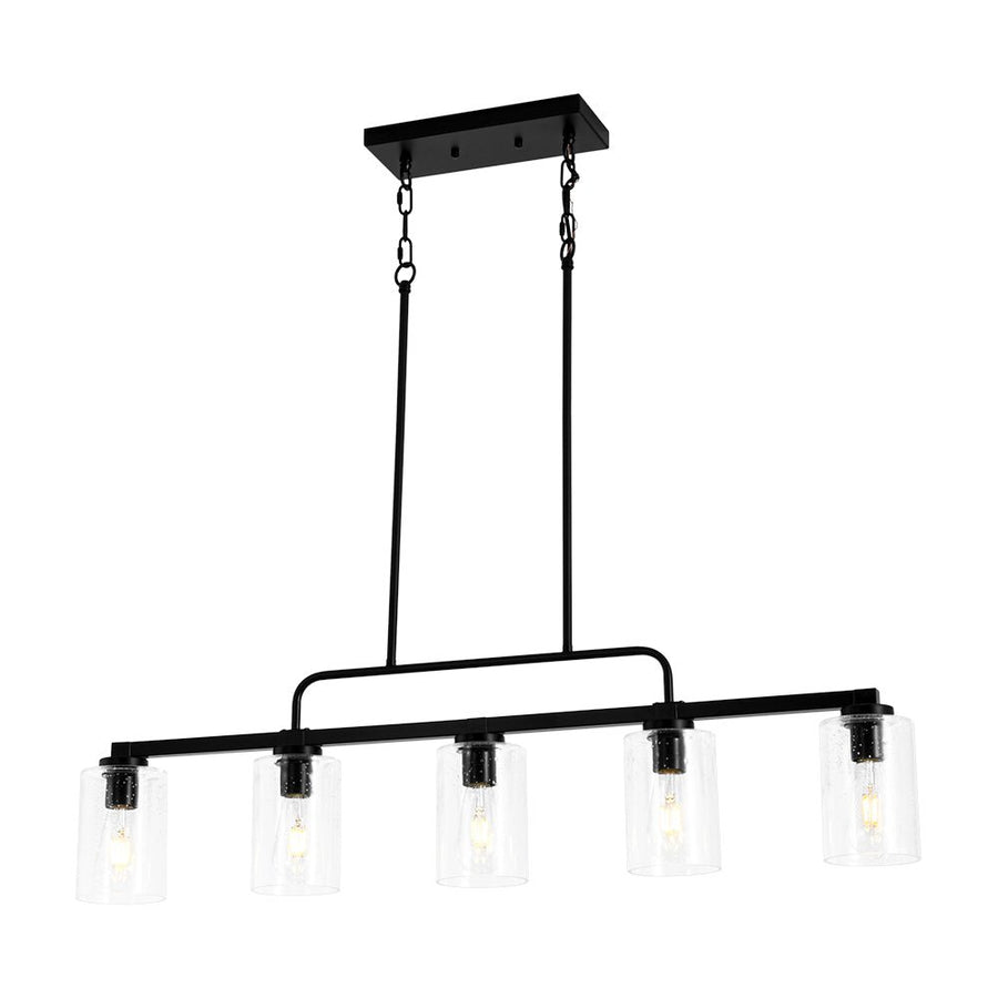 Farmhouze Light - Industrial Black Seeded Glass Linear Island Pendant / Semi Flush - Chandelier - Black - 