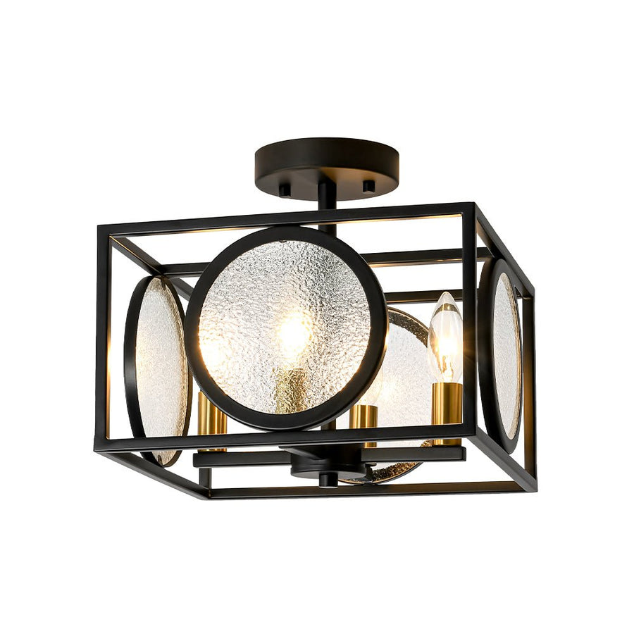 Farmhouze Light - Industrial Candle Style Black Square Cage Semi Flush Light - Ceiling Light - 11.8 in - 