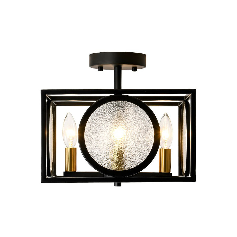 Farmhouze Light - Industrial Candle Style Black Square Cage Semi Flush Light - Ceiling Light - 11.8 in - 