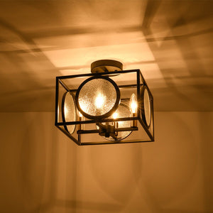 Farmhouze Light - Industrial Candle Style Black Square Cage Semi Flush Light - Ceiling Light - 11.8 in - 