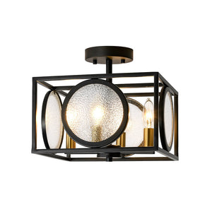 Farmhouze Light - Industrial Candle Style Black Square Cage Semi Flush Light - Ceiling Light - 11.8 in - 