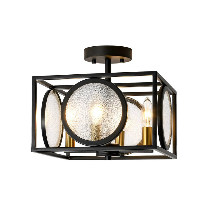 Farmhouze Light - Industrial Candle Style Black Square Cage Semi Flush Light - Ceiling Light - 11.8 in - 