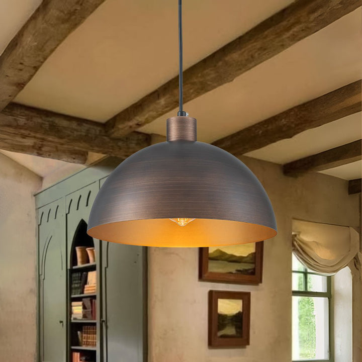Farmhouze Light - Industrial Farmhouse Single Metal Dome Pendant Light - Chandelier - 11.8 inches - 