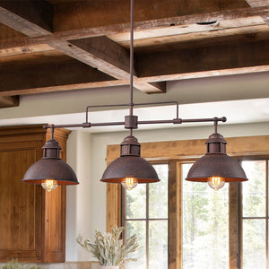Farmhouze Light - Industrial Kitchen Linear Pot Lid Island Pendant Light - Chandelier - Red Rusty - 
