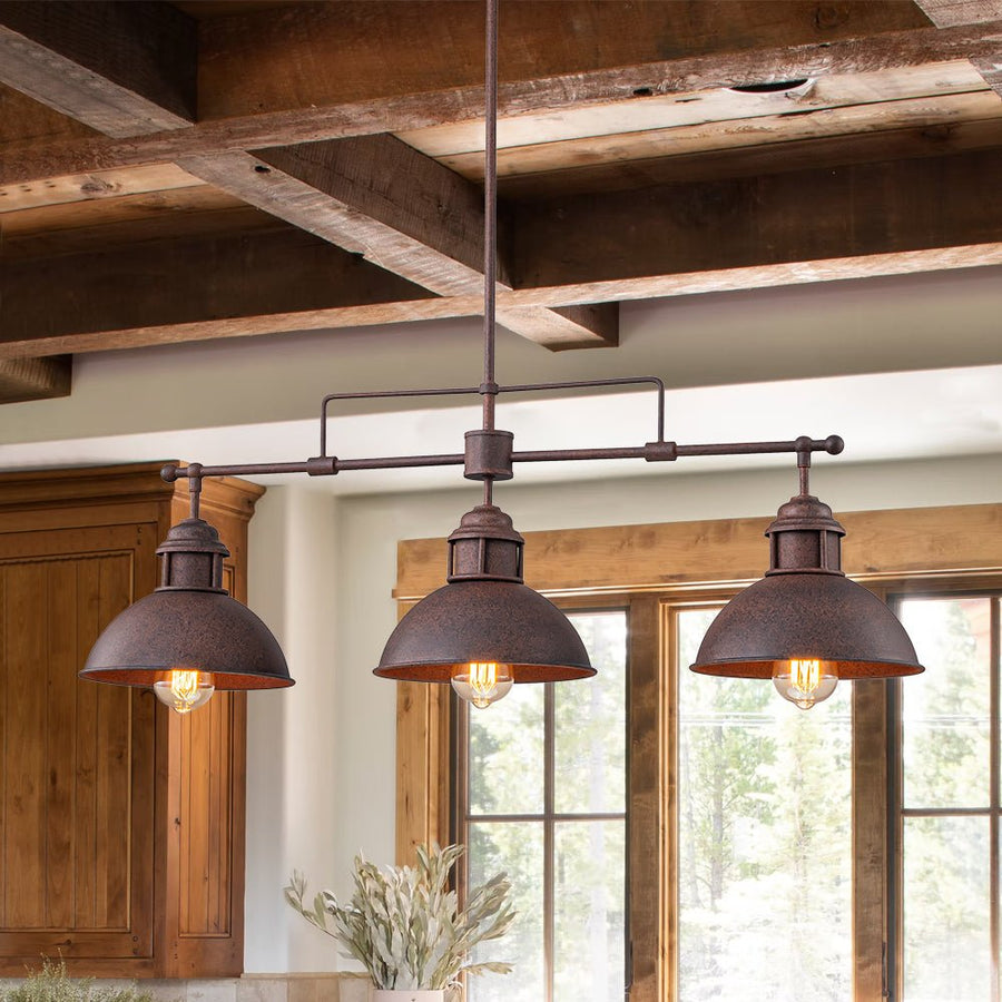 Farmhouze Light - Industrial Kitchen Linear Pot Lid Island Pendant Light - Chandelier - Red Rusty - 