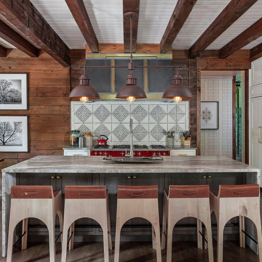Farmhouze Light - Industrial Kitchen Linear Pot Lid Island Pendant Light - Chandelier - Red Rusty - 