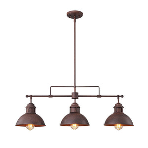 Farmhouze Light - Industrial Kitchen Linear Pot Lid Island Pendant Light - Chandelier - Red Rusty - 