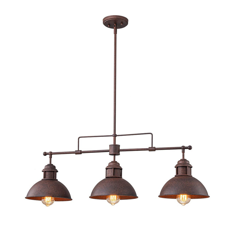 Farmhouze Light - Industrial Kitchen Linear Pot Lid Island Pendant Light - Chandelier - Rusted Bronze - 