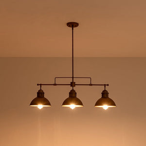 Farmhouze Light - Industrial Kitchen Linear Pot Lid Island Pendant Light - Chandelier - Rusted Bronze - 
