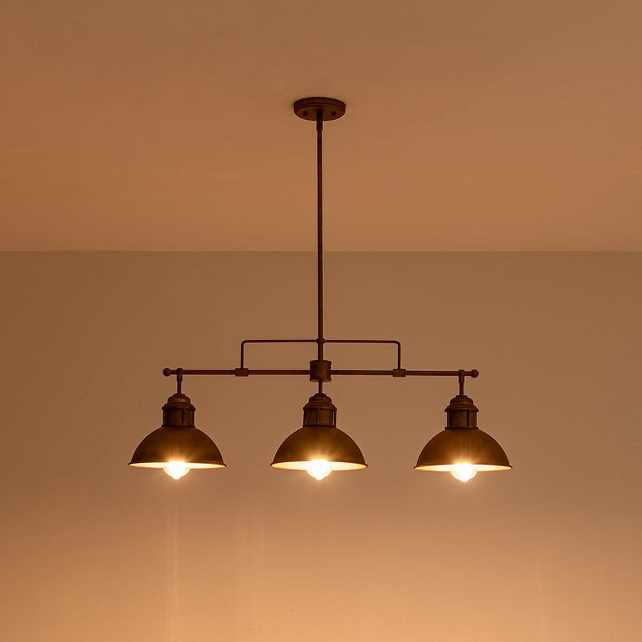 Farmhouze Light - Industrial Kitchen Linear Pot Lid Island Pendant Light - Chandelier - Rusted Bronze - 