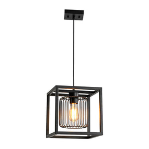 Farmhouze Light - Industrial Matte Black 1 - Light Square Metal Cage Pendant - Pendant - Black - 