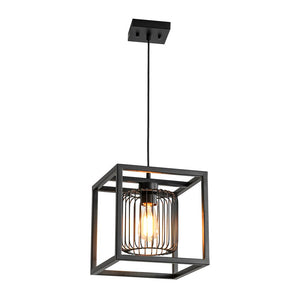 Farmhouze Light - Industrial Matte Black 1 - Light Square Metal Cage Pendant - Pendant - Black - 