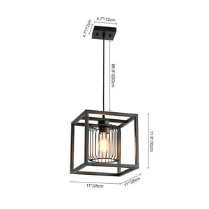 Farmhouze Light - Industrial Matte Black 1 - Light Square Metal Cage Pendant - Pendant - Black - 