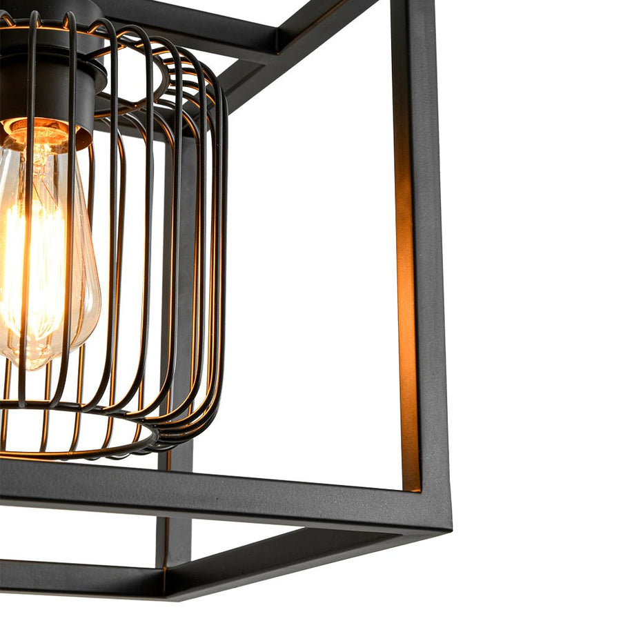 Farmhouze Light - Industrial Matte Black 1 - Light Square Metal Cage Pendant - Pendant - Black - 