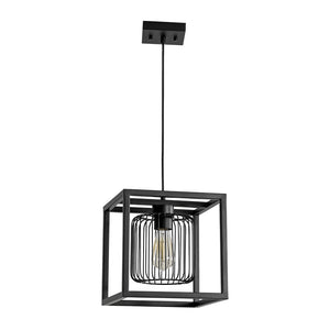 Farmhouze Light - Industrial Matte Black 1 - Light Square Metal Cage Pendant - Pendant - Black - 