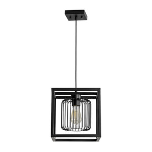 Farmhouze Light - Industrial Matte Black 1 - Light Square Metal Cage Pendant - Pendant - Black - 