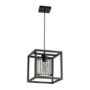 Farmhouze Light - Industrial Matte Black 1 - Light Square Metal Cage Pendant - Pendant - Black - 