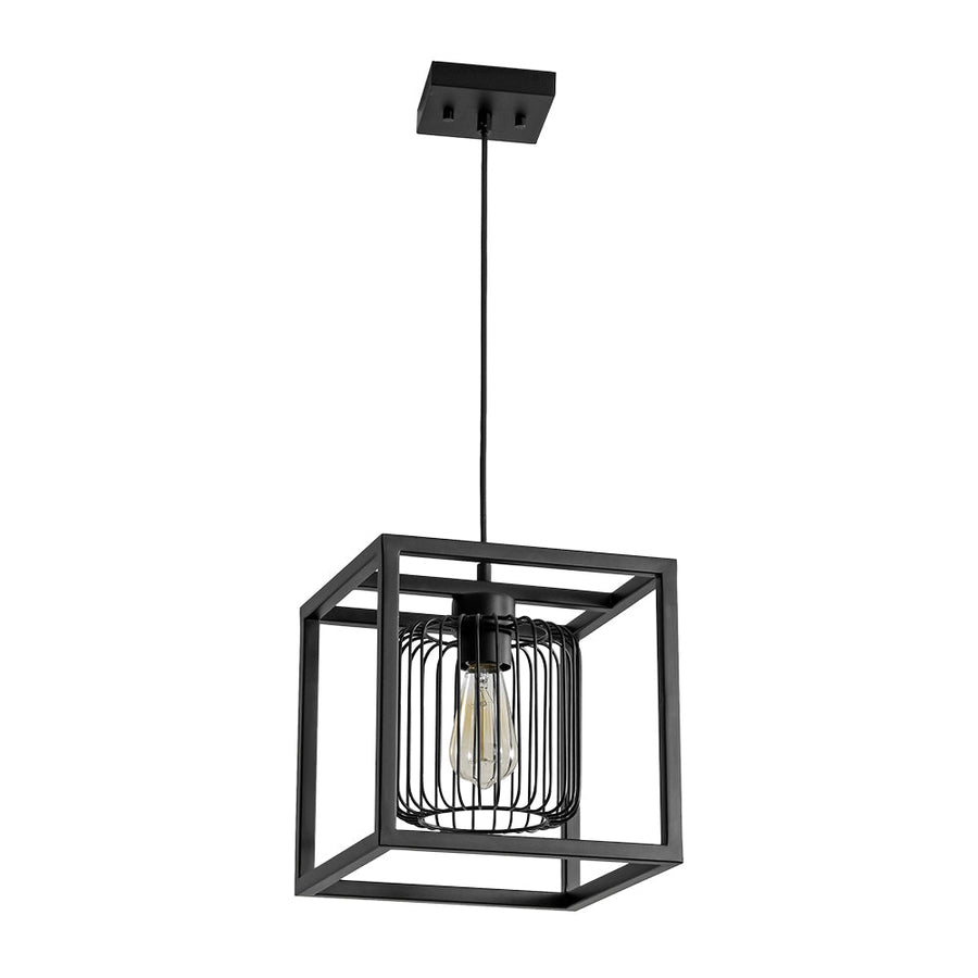 Farmhouze Light - Industrial Matte Black 1 - Light Square Metal Cage Pendant - Pendant - Black - 